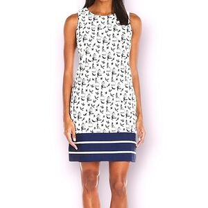 JULIAN TAYLOR | Women's 18W white with free bird design sleeveless shift dress.